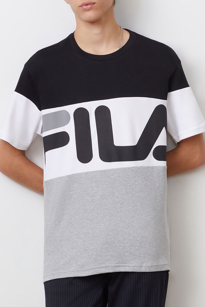 Fila Vialli Black/Grey/White T-Shirt Mens - NZ 27609-KOYG